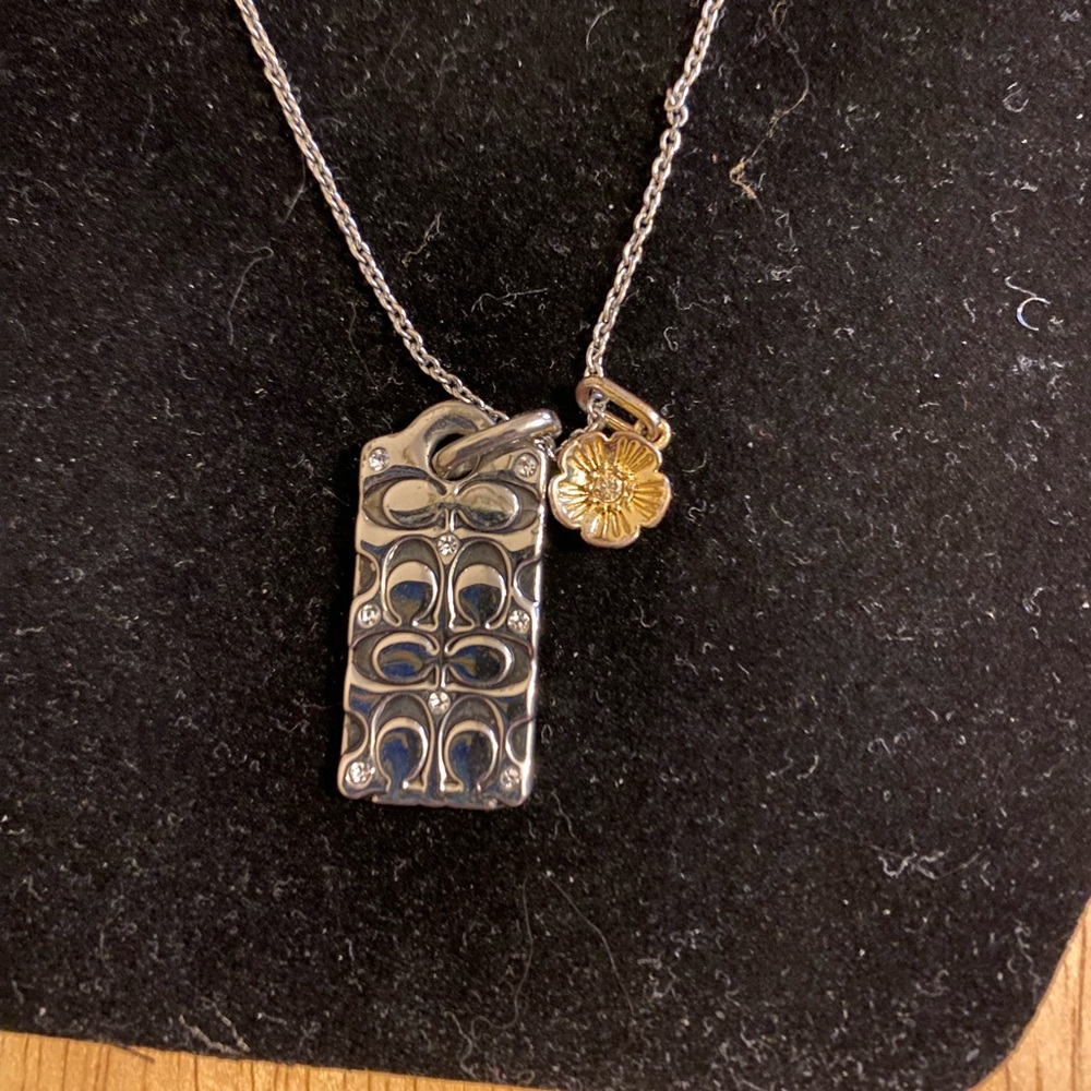 Coach Silver Charm Necklace with Gold Rose Charm